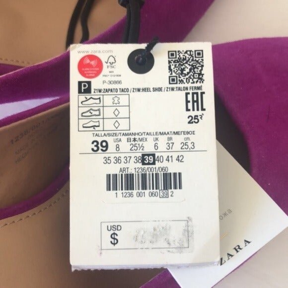 Zara Genuine Leather Suede Purple Heel Shoe Stiletto Sz. 39 - Picture 9 of 11
